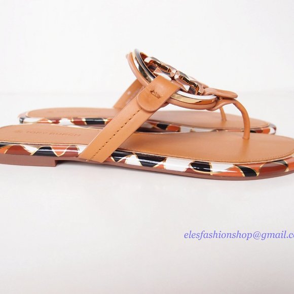 NIB Tory Burch Enamel Miller Sandals Elba Camello US 7 AUTHETNIC - Picture 6 of 15
